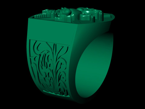 Heraldic Unicorn Shield Signet Ring 3D Print Model