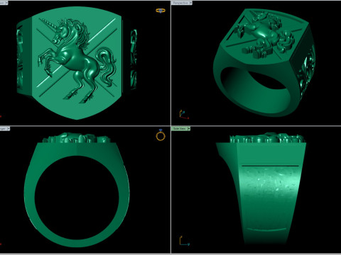 Heraldic Unicorn Shield Signet Ring 3D Print Model