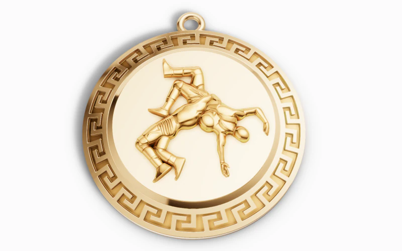 Medalh&atilde;o de relevo de luta livre grega cl&aacute;ssica Modelo de Impressão 3D .c4d .max .obj .3ds .fbx .stl .blend 