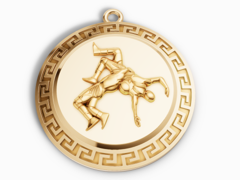 Classical Greek Key Wrestling Relief Medallion 3D Print Model