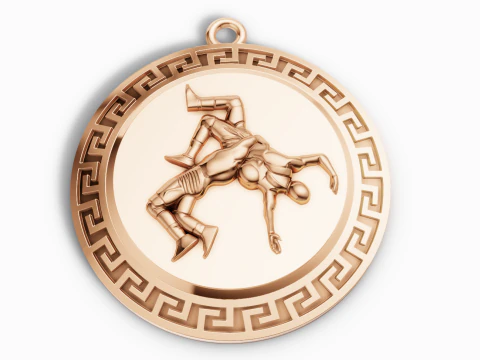 Medalh&atilde;o de relevo de luta livre grega cl&aacute;ssica Modelo de Impressão 3D