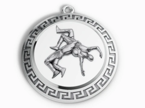 Medalh&atilde;o de relevo de luta livre grega cl&aacute;ssica Modelo de Impressão 3D