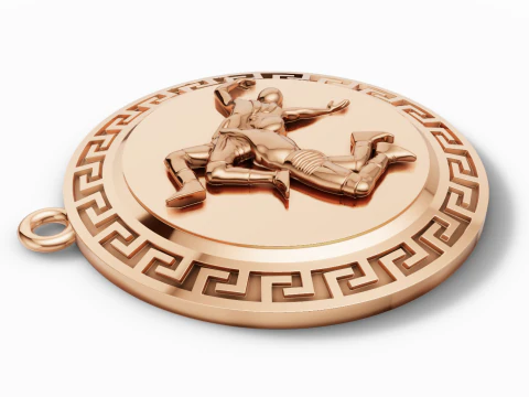 Medalh&atilde;o de relevo de luta livre grega cl&aacute;ssica Modelo de Impressão 3D