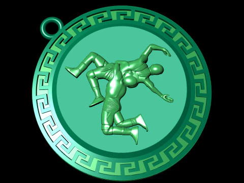 Medalh&atilde;o de relevo de luta livre grega cl&aacute;ssica Modelo de Impressão 3D