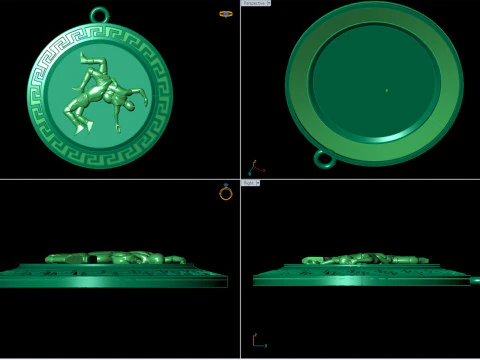 Medalh&atilde;o de relevo de luta livre grega cl&aacute;ssica Modelo de Impressão 3D