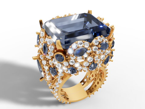 Cincin Halo Koktail Pernyataan Besar Ukuran AS 9 Model Cetak 3D