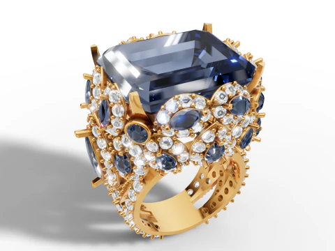 Cincin Halo Koktail Pernyataan Besar Ukuran AS 9 Model Cetak 3D