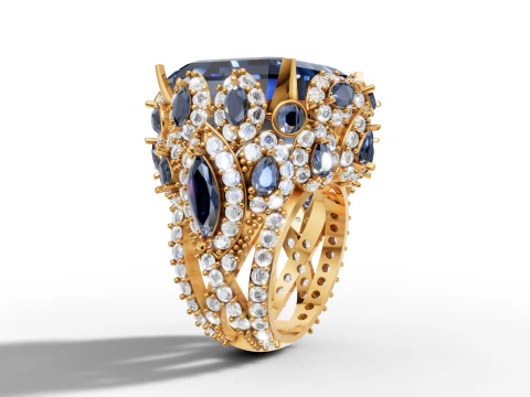 Massive Statement Cocktail Halo Ring US Size 9 3D Print Model