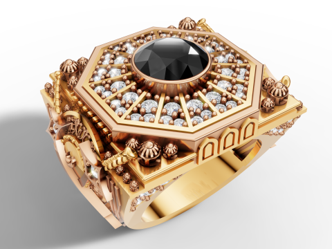 Gold Arabic Mosque Inspired Ring CAD 3D Print Model