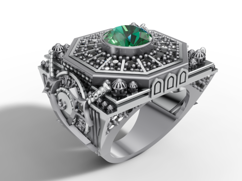 Gold Arabic Mosque Inspired Ring CAD 3D Print Model