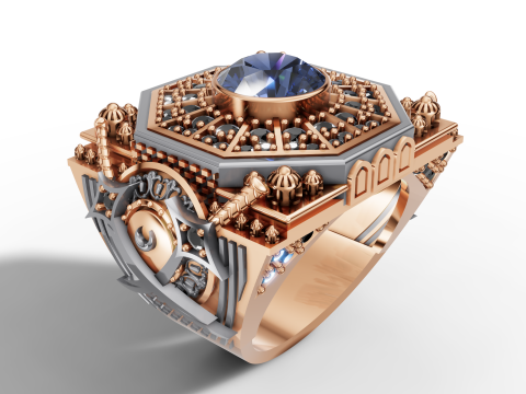 Gold Arabic Mosque Inspired Ring CAD 3D Print Model