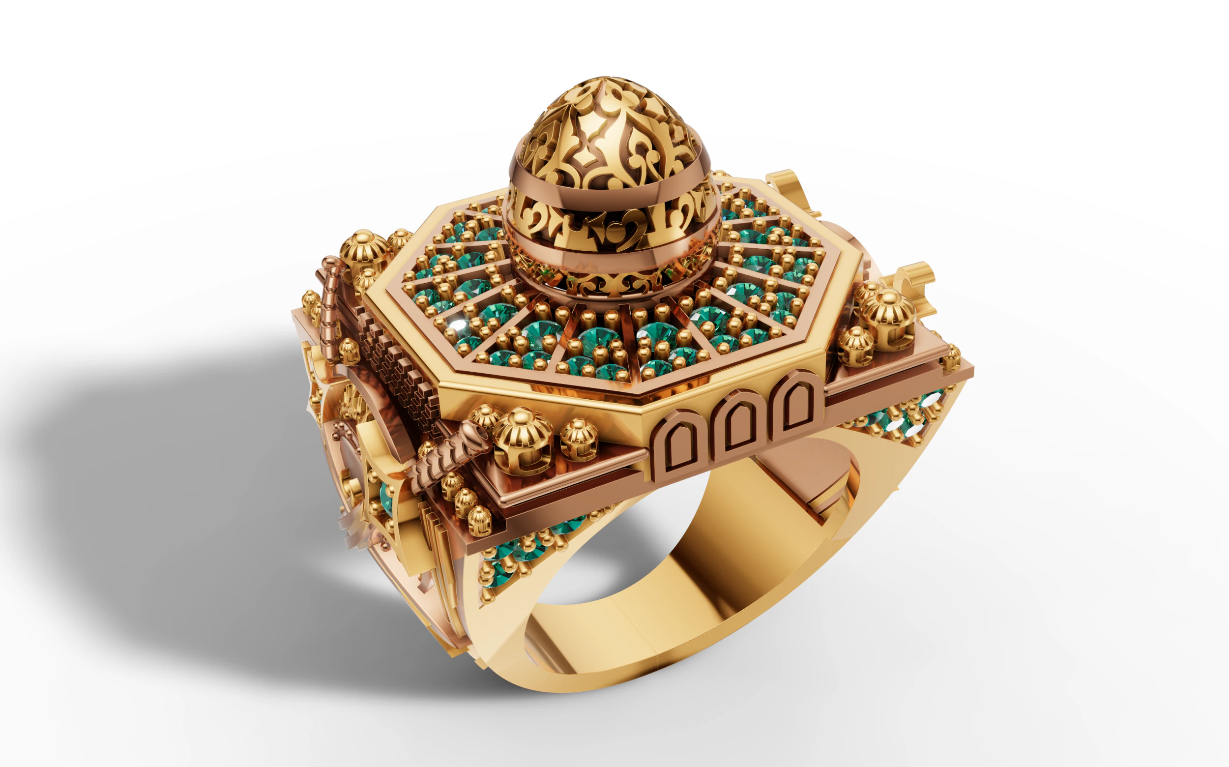 Mosque Dome Signet Ring Gold Arabic Mosque Inspired Ring 3D Print Model .c4d .max .obj .3ds .fbx .stl .blend 
