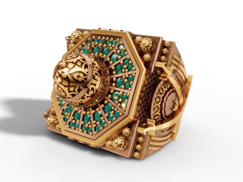 Mosque Dome Signet Ring Gold Arabic Mosque Inspired Ring 3D Print Model