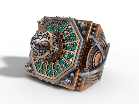 Mosque Dome Signet Ring Gold Arabic Mosque Inspired Ring 3D Print Model