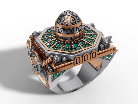 Mosque Dome Signet Ring Gold Arabic Mosque Inspired Ring 3D Print Model