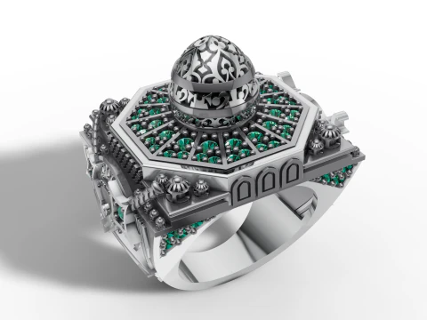 Mosque Dome Signet Ring Gold Arabic Mosque Inspired Ring 3D Print Model