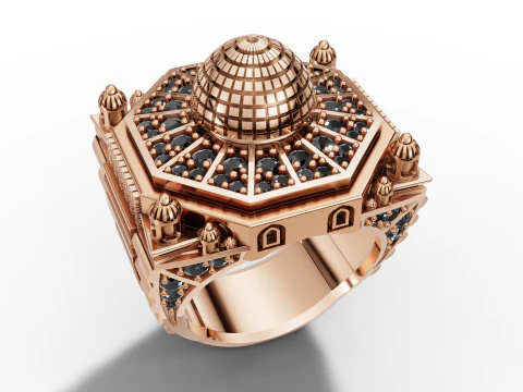 Mosque Inspired Signet Ring with Dome Motif 3D Print Model
