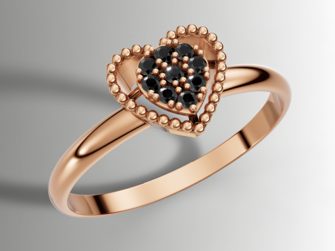 Złoty pierścionek z diamentem w kształcie serca CAD Model do druku 3D