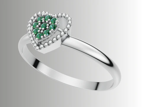 Gold Heart Shaped Diamond Halo Ring CAD 3D Print Model