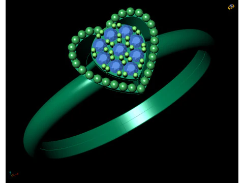 Gold Heart Shaped Diamond Halo Ring CAD 3D Print Model
