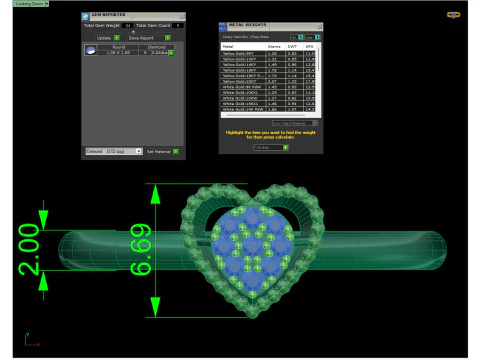 Gold Heart Shaped Diamond Halo Ring CAD 3D Print Model