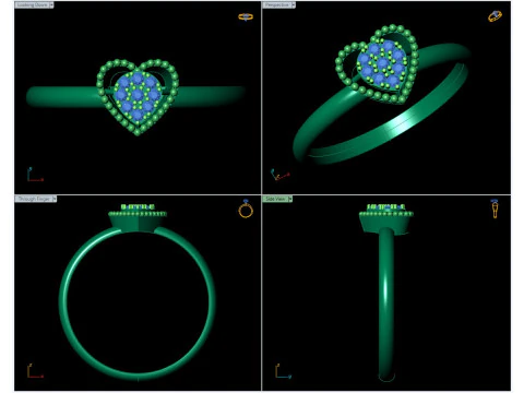 Gold Heart Shaped Diamond Halo Ring CAD 3D Print Model