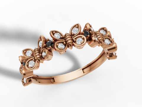 Anel de pedra preciosa de filigrana de borboleta dourada Modelo de Impressão 3D