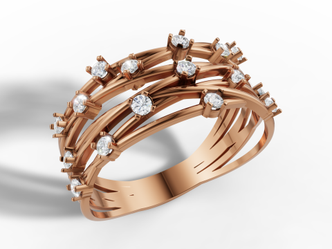 Cincin Batu Permata Benang Crossover Crossover Emas Model Cetak 3D