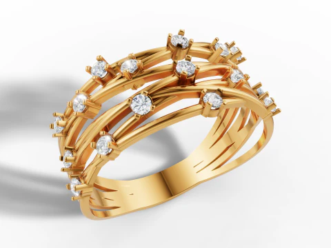 Gold Crossover Crossover Twine Gemstone Ring 3D Print Model