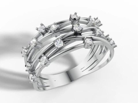 Gold Crossover Crossover Twine Gemstone Ring 3D Print Model