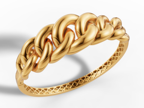 Gold Curb Chain Link Bracelet CAD 3dm and STL File 3D Print Model