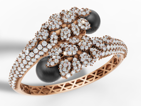 Multi-Stone Pav Floral Armreif CAD-Design STL-3DM 3D Druckmodell