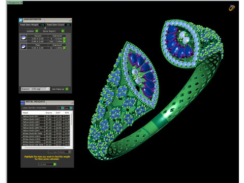 Luxury Multi-Stone Bangle Design Cad File 3D Print Model