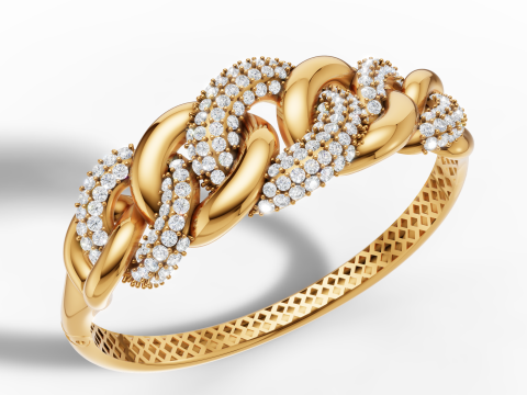 Gemstone Gold Curb Link Chain Bracelet CAD 3D Print Model