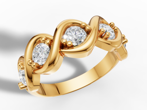 Cincin Gelombang Crossover Infinity Pita Gelombang Memutar 5 Batu Model Cetak 3D