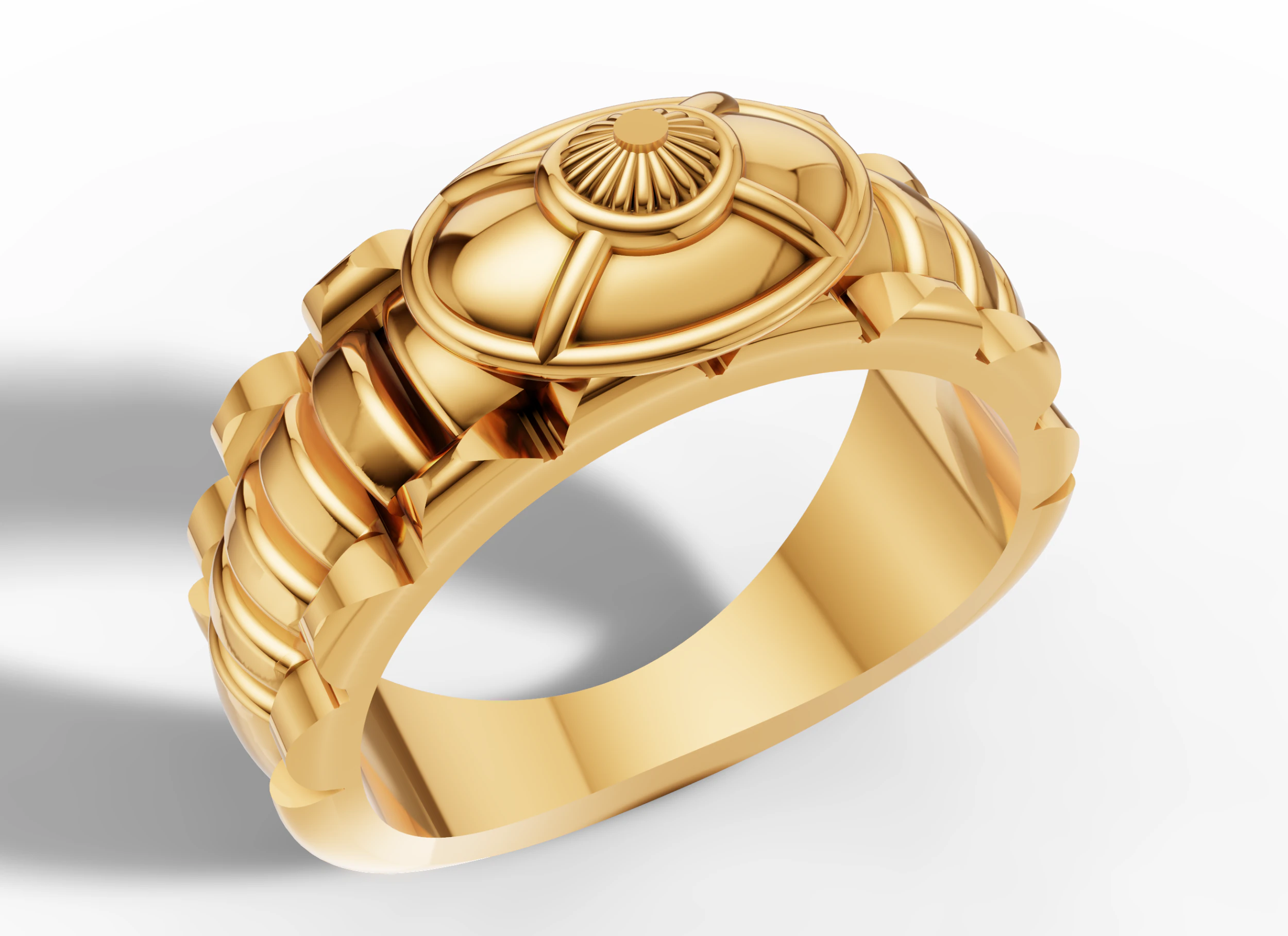 Solid Gold Mens Signet Band Gold Ribbed Gents Ring 3D Print Model .c4d .max .obj .3ds .fbx .stl .blend 
