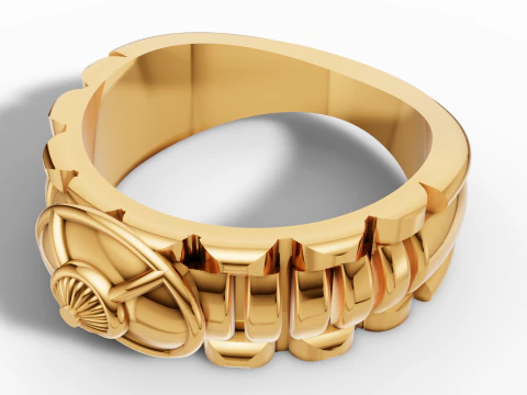 Solid Gold Mens Signet Band Gold Ribbed Gents Ring 3D Print Model