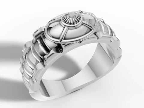 Solid Gold Mens Signet Band Gold Ribbed Gents Ring 3D Print Model