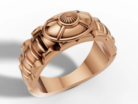 Solid Gold Mens Signet Band Gold Ribbed Gents Ring 3D Print Model