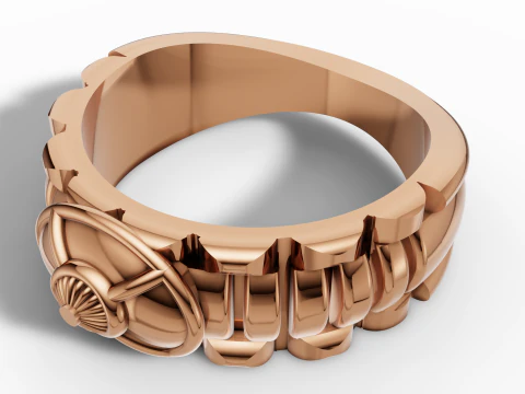 Solid Gold Mens Signet Band Gold Ribbed Gents Ring 3D Print Model