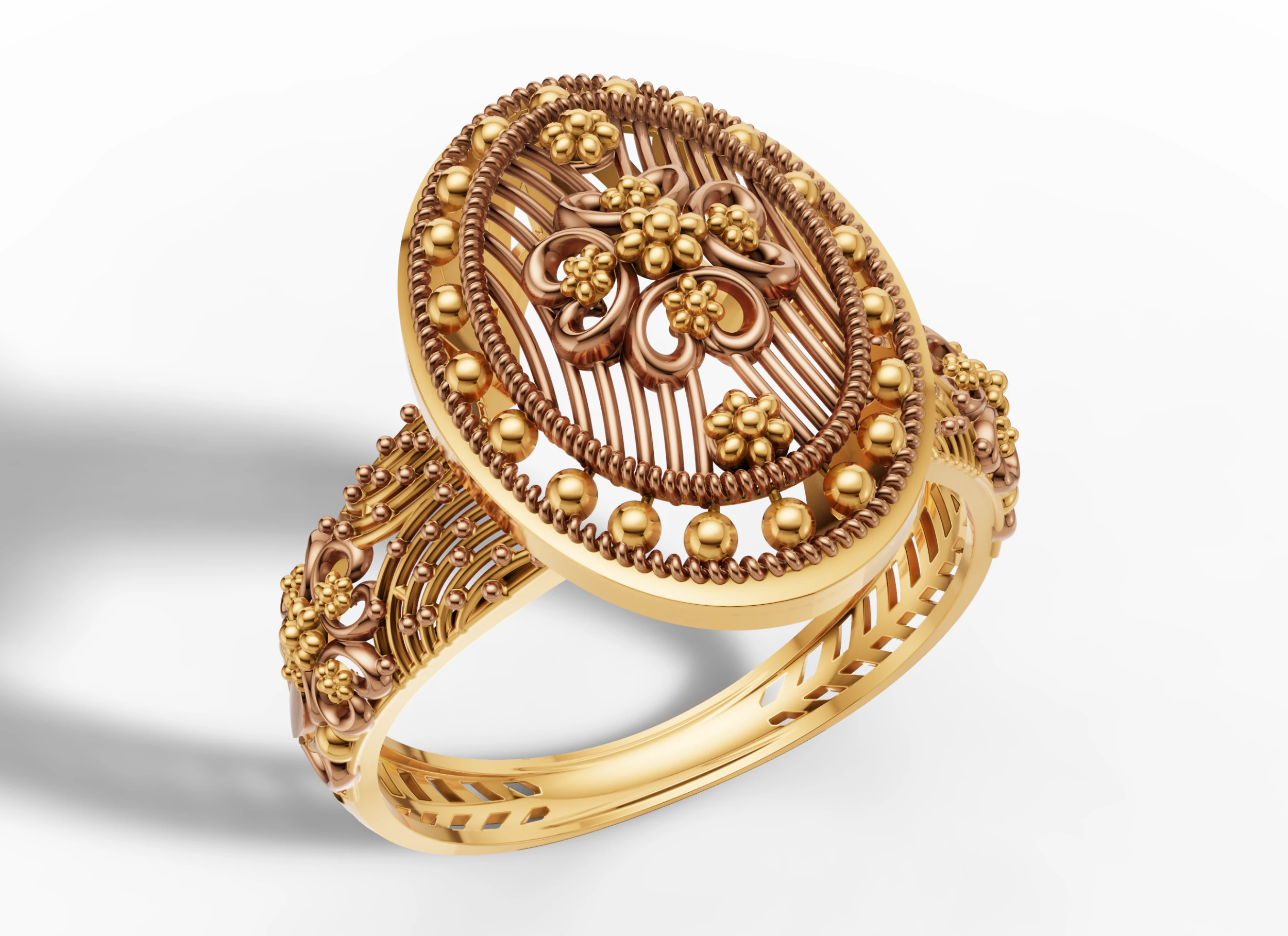 Gold Filigree Floral Cocktail Vintage Style Ring 3D Print Model .c4d .max .obj .3ds .fbx .stl .blend