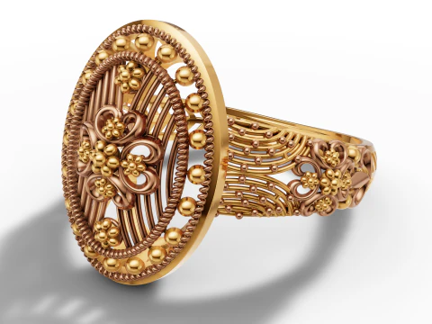 Gold Filigree Floral Cocktail Vintage Style Ring 3D Print Model