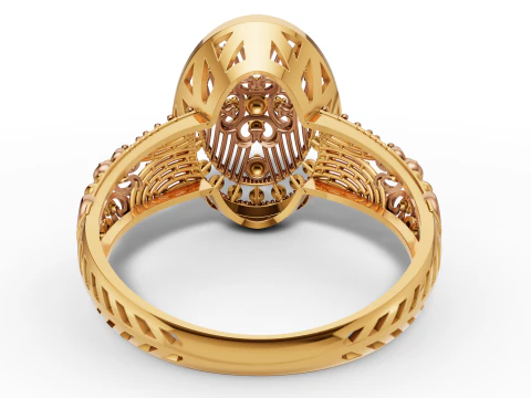 Gold Filigree Floral Cocktail Vintage Style Ring 3D Print Model