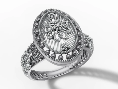 Gold Filigree Floral Cocktail Vintage Style Ring 3D Print Model