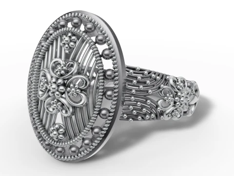 Gold Filigree Floral Cocktail Vintage Style Ring 3D Print Model