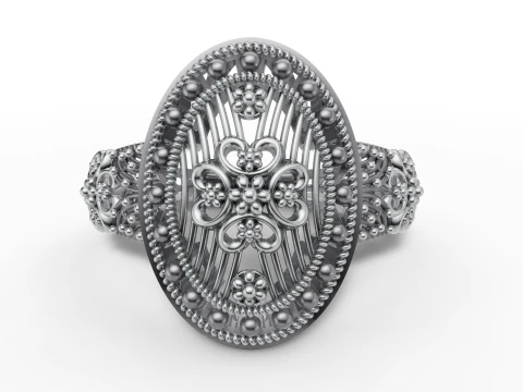 Gold Filigree Floral Cocktail Vintage Style Ring 3D Print Model