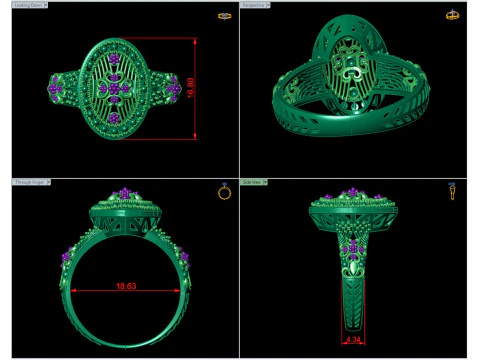 Gold Filigree Floral Cocktail Vintage Style Ring 3D Print Model
