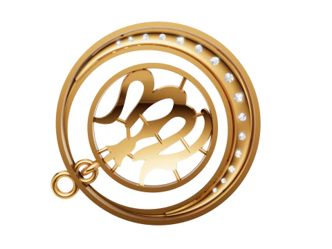 Gold Allah Calligraphy Gemstone Pendant CAD 3D Print Model