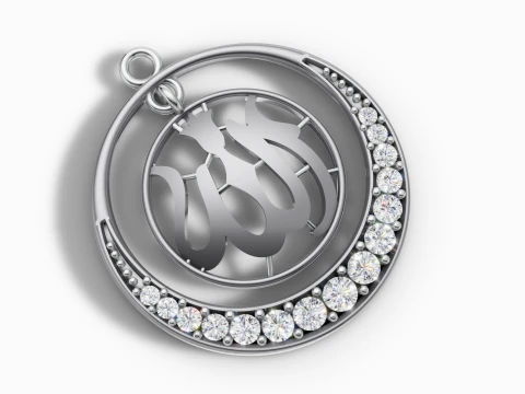 Gold Allah Calligraphy Gemstone Pendant CAD 3D Print Model