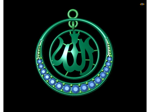 Gold Allah Calligraphy Gemstone Pendant CAD 3D Print Model